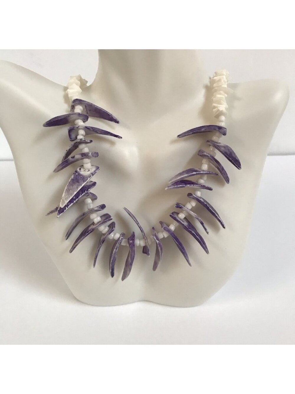 Puka Shell Necklace White Purple Surfer Tribal Mermaidcore Statement Jewelry